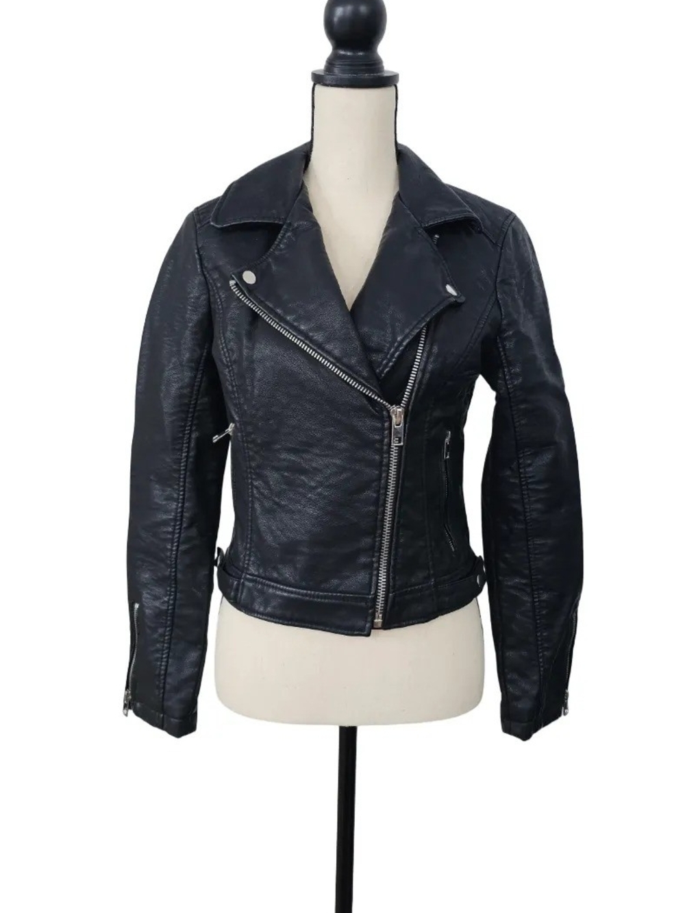 Forever 21 Black Faux Leather Moto Jacket Size Small Biker Motorcycle